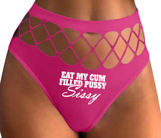 Eat My Cum Filled Pussy Sissy  Cuck - Fuchsia Fishnet Thong