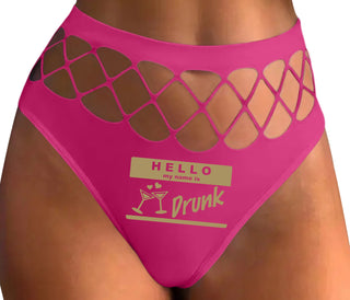 Hello My Name Is Drunk - Fuchsia Fishnet Thong