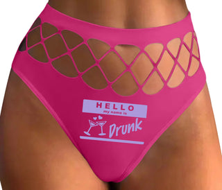 Hello My Name Is Drunk - Fuchsia Fishnet Thong