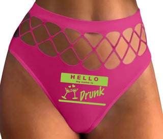Hello My Name Is Drunk - Fuchsia Fishnet Thong