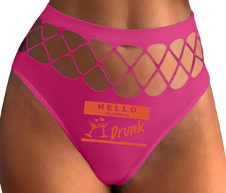 Hello My Name Is Drunk - Fuchsia Fishnet Thong