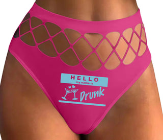 Hello My Name Is Drunk - Fuchsia Fishnet Thong