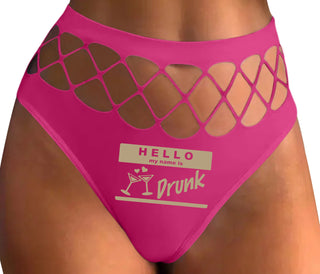 Hello My Name Is Drunk - Fuchsia Fishnet Thong