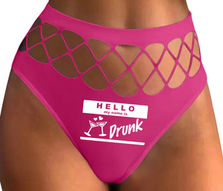Hello My Name Is Drunk - Fuchsia Fishnet Thong