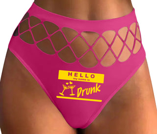 Hello My Name Is Drunk - Fuchsia Fishnet Thong