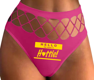 Hello My Name Is Hottie - Fuchsia Fishnet Thong