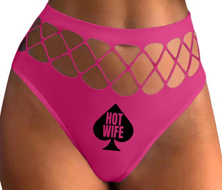 Hot Wife Spade Symbol - Fuchsia Fishnet Thong