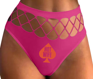 Hot Wife Spade Symbol - Fuchsia Fishnet Thong