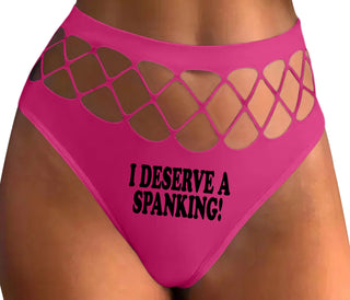 I Deserve A Spanking - Fuchsia Fishnet Thong