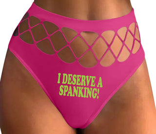I Deserve A Spanking - Fuchsia Fishnet Thong