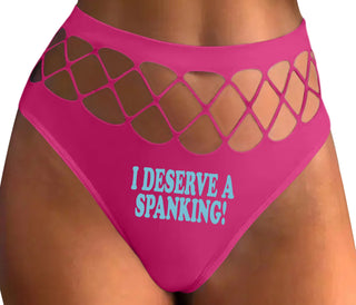 I Deserve A Spanking - Fuchsia Fishnet Thong