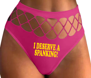I Deserve A Spanking - Fuchsia Fishnet Thong