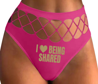 I Love Being Shared - Fuchsia Fishnet Thong