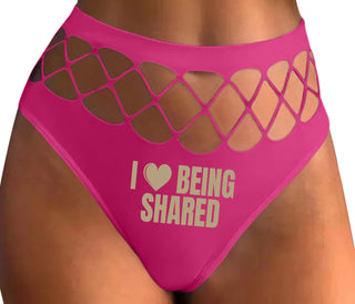 I Love Being Shared - Fuchsia Fishnet Thong