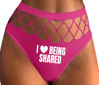 I Love Being Shared - Fuchsia Fishnet Thong