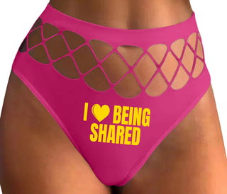 I Love Being Shared - Fuchsia Fishnet Thong