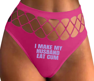 i Make My Husband Eat Cum - Fuchsia Fishnet Thong