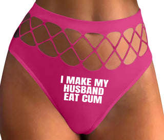 i Make My Husband Eat Cum - Fuchsia Fishnet Thong