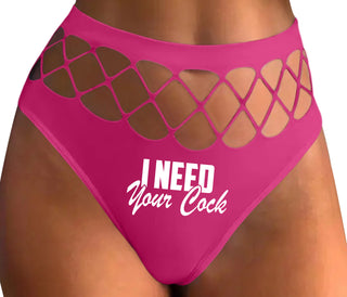 I Need Your Cock - Fuchsia Fishnet Thong