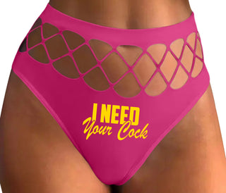 I Need Your Cock - Fuchsia Fishnet Thong