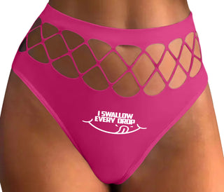 I Swallow Every Drop - Fuchsia Fishnet Thong