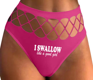 I Swallow Like A Good Girl - Fuchsia Fishnet Thong