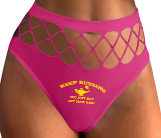 Keep Rubbing You Just May Get Your Wish - Fuchsia Fishnet Thong