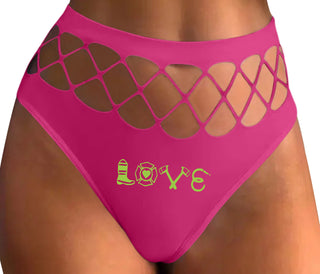 Love Fire Fighter - Fuchsia Fishnet Thong