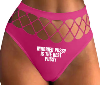 Married Pussy Is The Best Pussy - Fuchsia Fishnet Thong