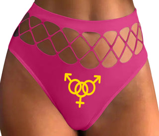 MMF Threesome - Fuchsia Fishnet Thong