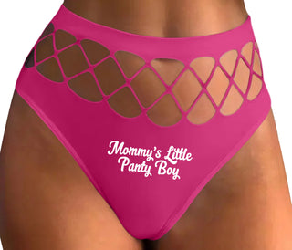 Mommy's Little Panty Boy - Fuchsia Fishnet Thong