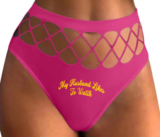 My Husband Likes To Watch - Fuchsia Fishnet Thong