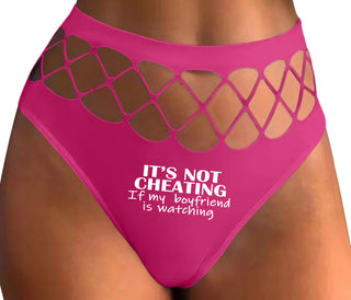 It’s Not Cheating If My Boyfriend Watches - Fuchsia Fishnet Thong