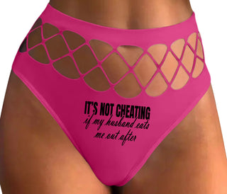 It's Not Cheating If My Husband Eats Me Out After - Fuchsia Fishnet Thong