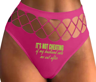 It's Not Cheating If My Husband Eats Me Out After - Fuchsia Fishnet Thong