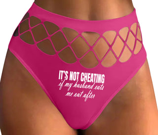 It's Not Cheating If My Husband Eats Me Out After - Fuchsia Fishnet Thong