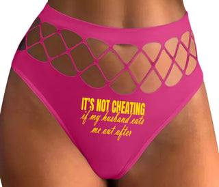 It's Not Cheating If My Husband Eats Me Out After - Fuchsia Fishnet Thong