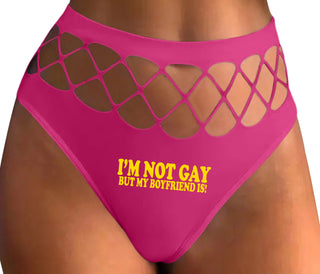 I'm Not Gay But My Boyfriend Is - Fuchsia Fishnet Thong