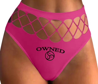 Owned With BDSM Symbol - Fuchsia Fishnet Thong
