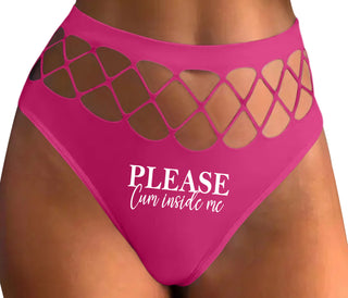 Please Cum Inside Me - Fuchsia Fishnet Thong