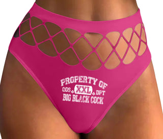 Property Of Big Black Cock - Queen Of Spades - Fuchsia Fishnet Thong