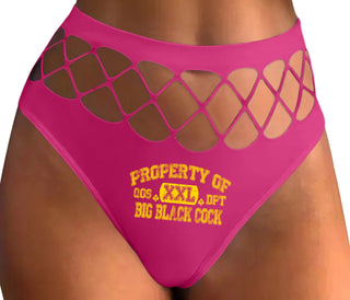 Property Of Big Black Cock - Queen Of Spades - Fuchsia Fishnet Thong
