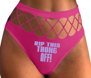 Rip This Thong Off - Fuchsia Fishnet Thong