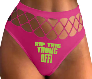 Rip This Thong Off - Fuchsia Fishnet Thong