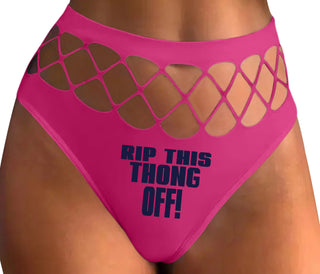 Rip This Thong Off - Fuchsia Fishnet Thong