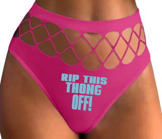 Rip This Thong Off - Fuchsia Fishnet Thong