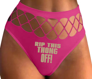 Rip This Thong Off - Fuchsia Fishnet Thong