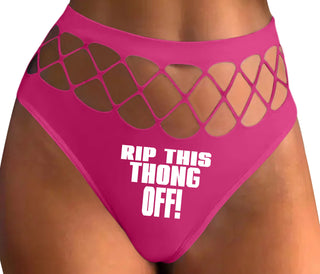 Rip This Thong Off - Fuchsia Fishnet Thong