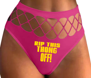 Rip This Thong Off - Fuchsia Fishnet Thong