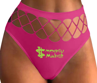 Money Maker - Fuchsia Fishnet Thong